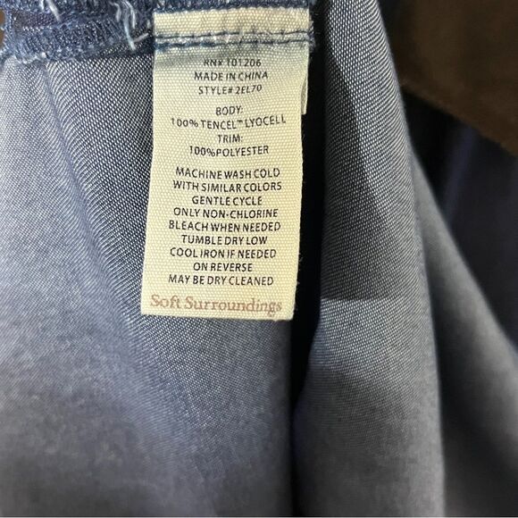 Soft Surroundings Blue Icon Urbina Shirt Dress Denim Western Faux Suede Trim - Picture 10 of 10